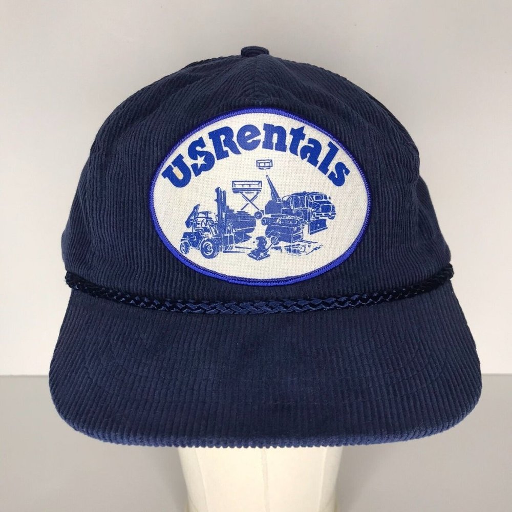 Vintage US Rentals Blue Corduroy Snapback Trucker Hat